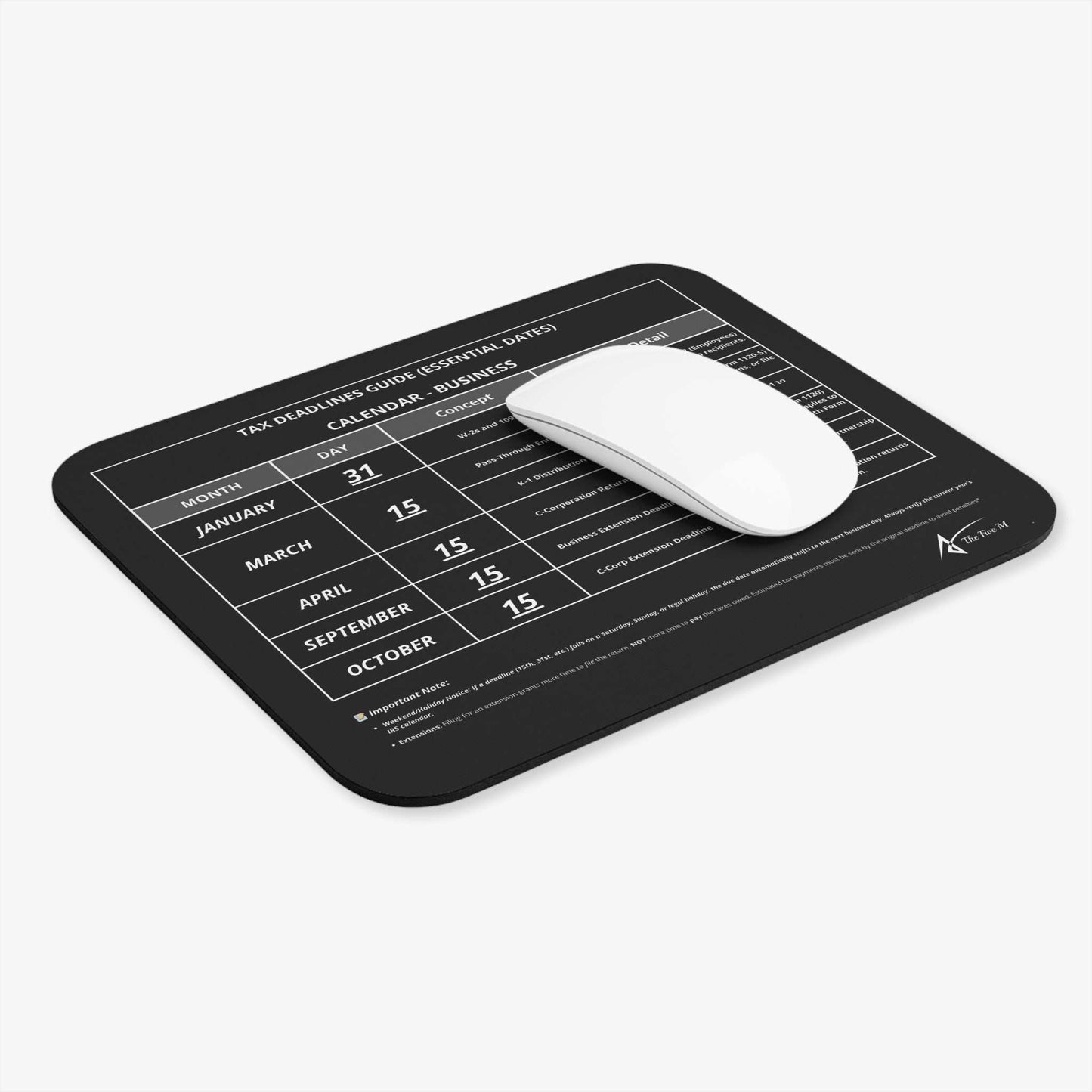 Business Tax Deadline Mouse Pad - Federal Tax Calendar